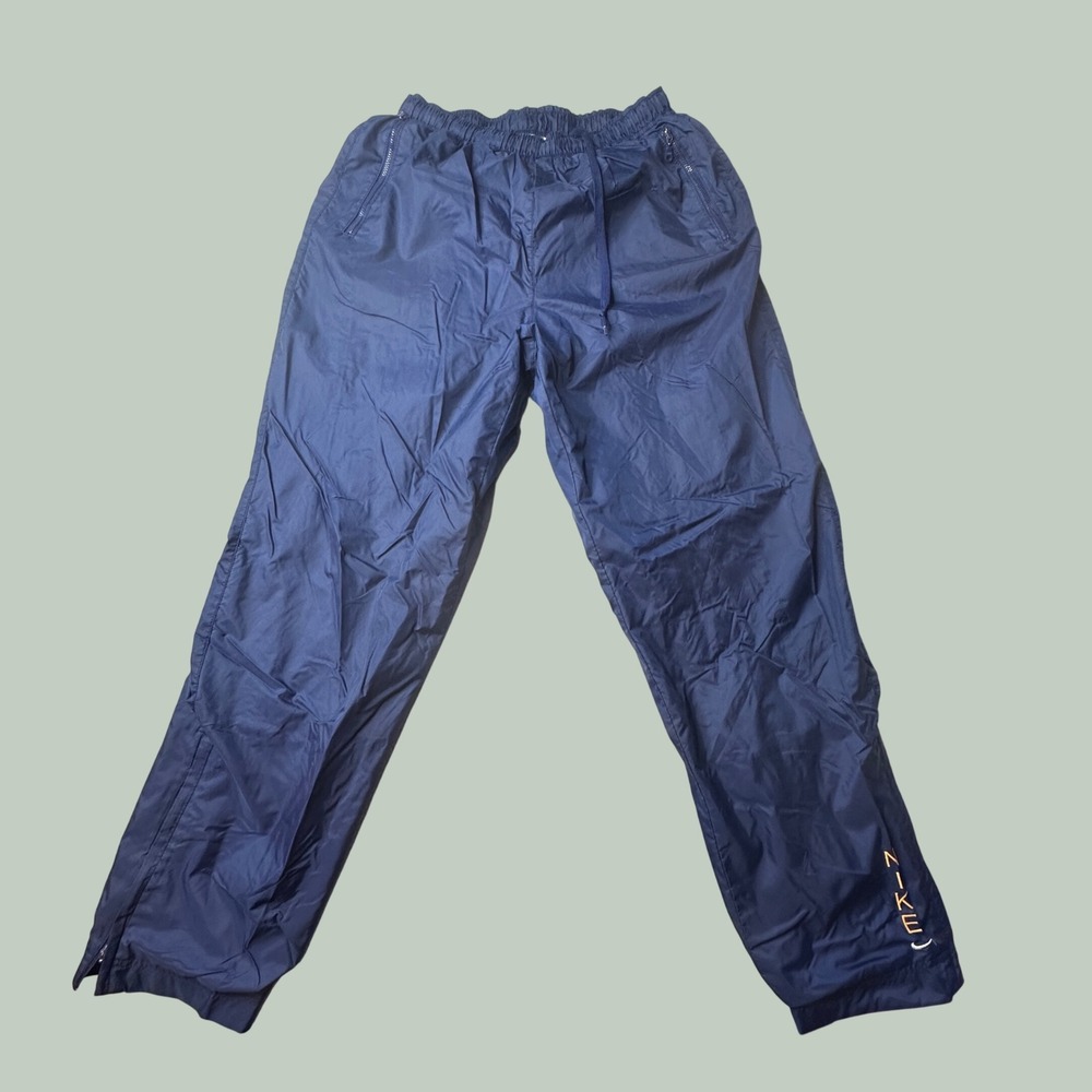Vintage Nike Pants Boys L 12-14 Windbreaker Navy Blue Embroidered Logo Zip Ankle
